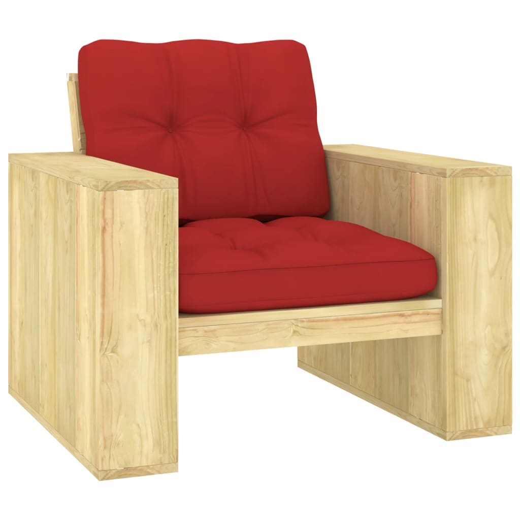 vidaXL Cadeira de jardim c/ almofadões vermelhos pinho impregnado