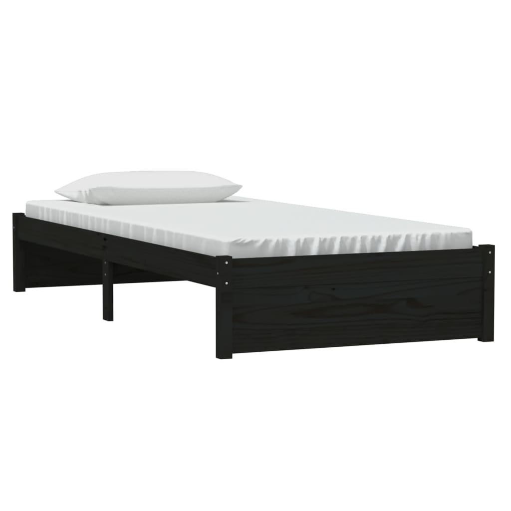 vidaXL Estrutura de cama solteiro 90x190 cm madeira maciça preto