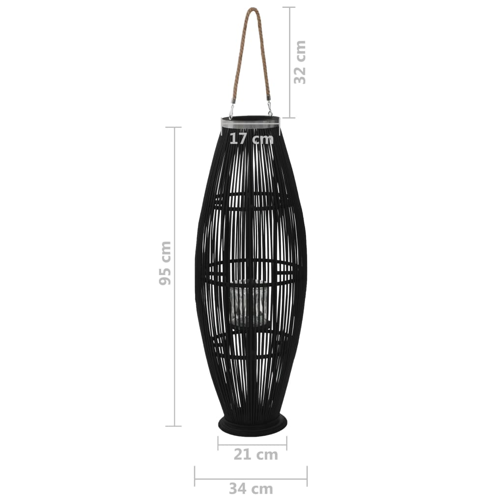 vidaXL Suporte para vela suspenso em bambu preto 95 cm