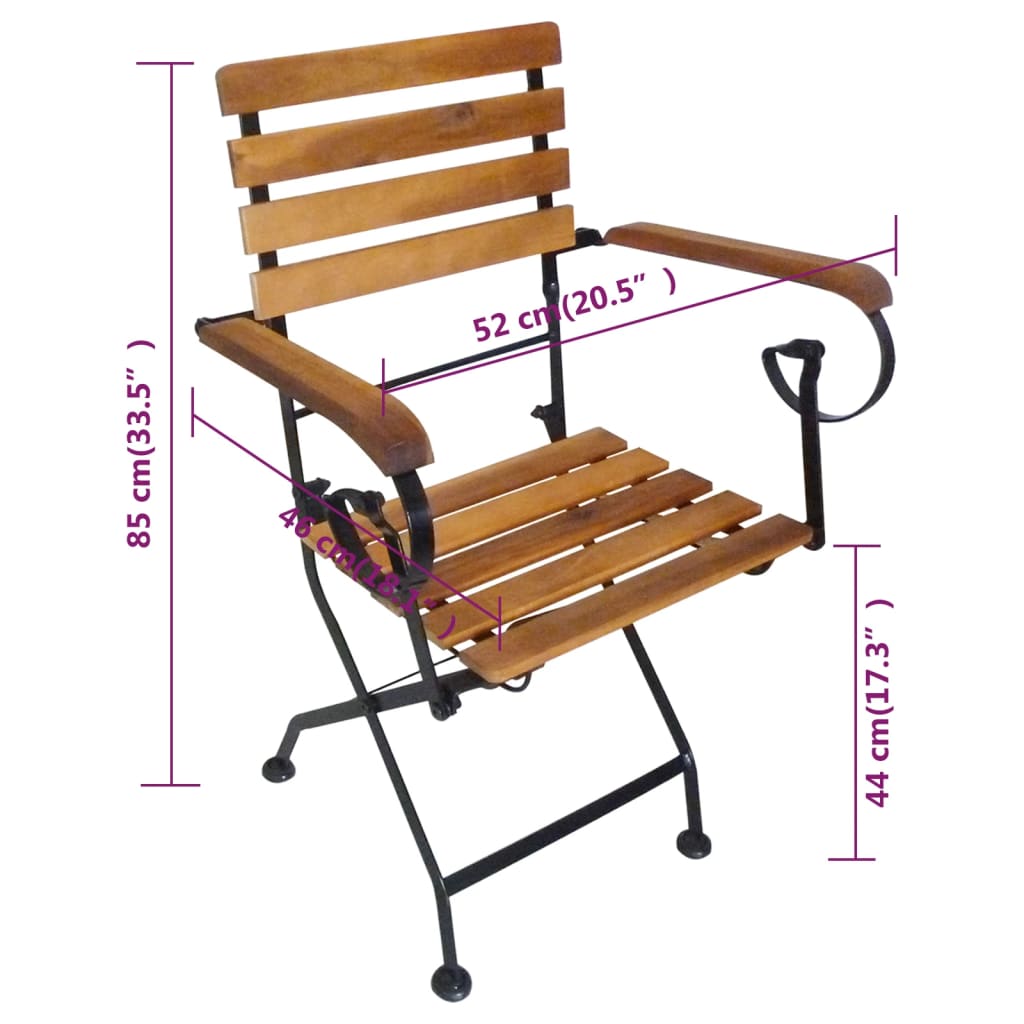 vidaXL Cadeiras de jardim dobráveis 4 pcs aço e madeira acácia maciça