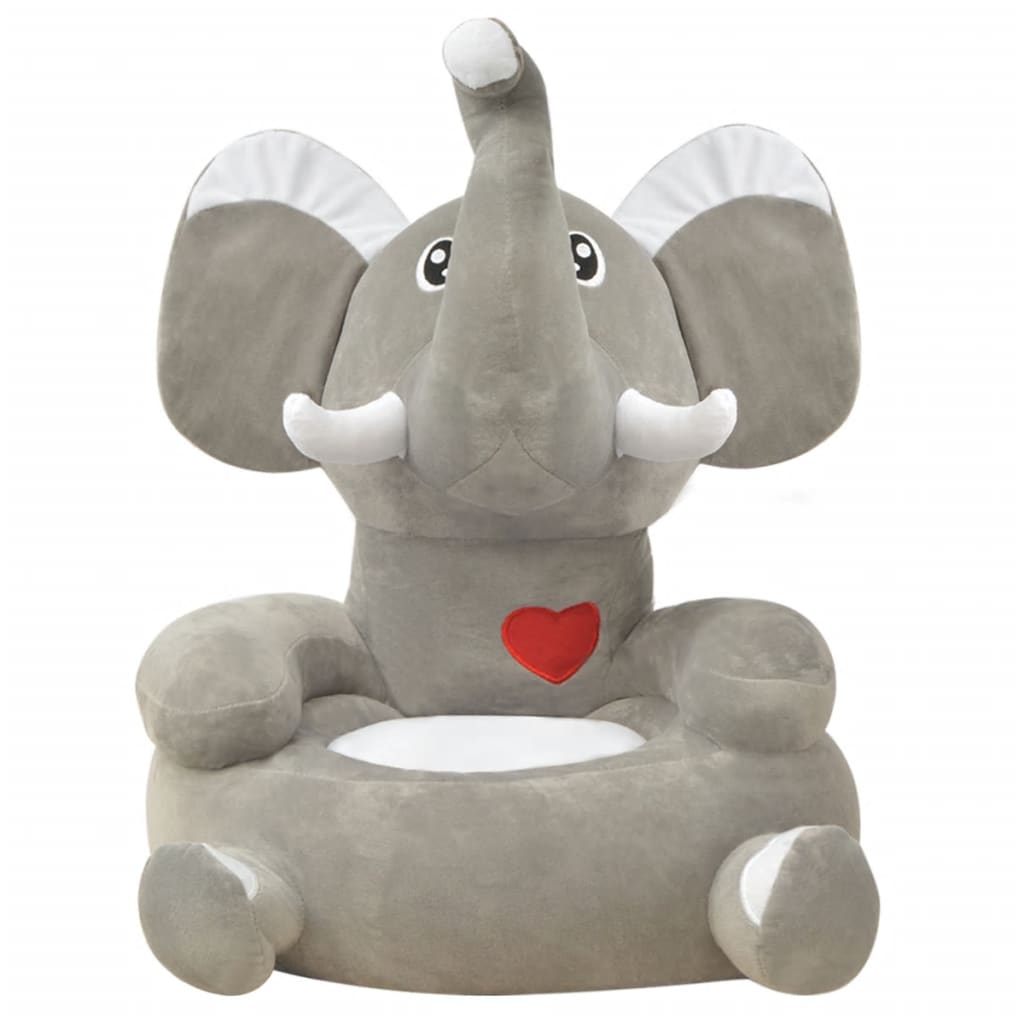 vidaXL Cadeira em pelúcia infantil, elefante, cinzento