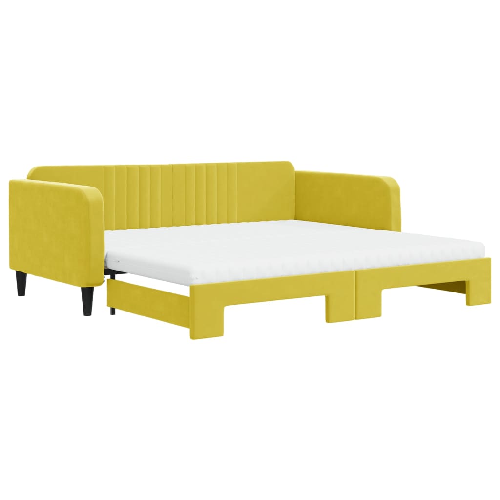 vidaXL Sofá-cama com gavetão e colchões 100x200 cm veludo amarelo