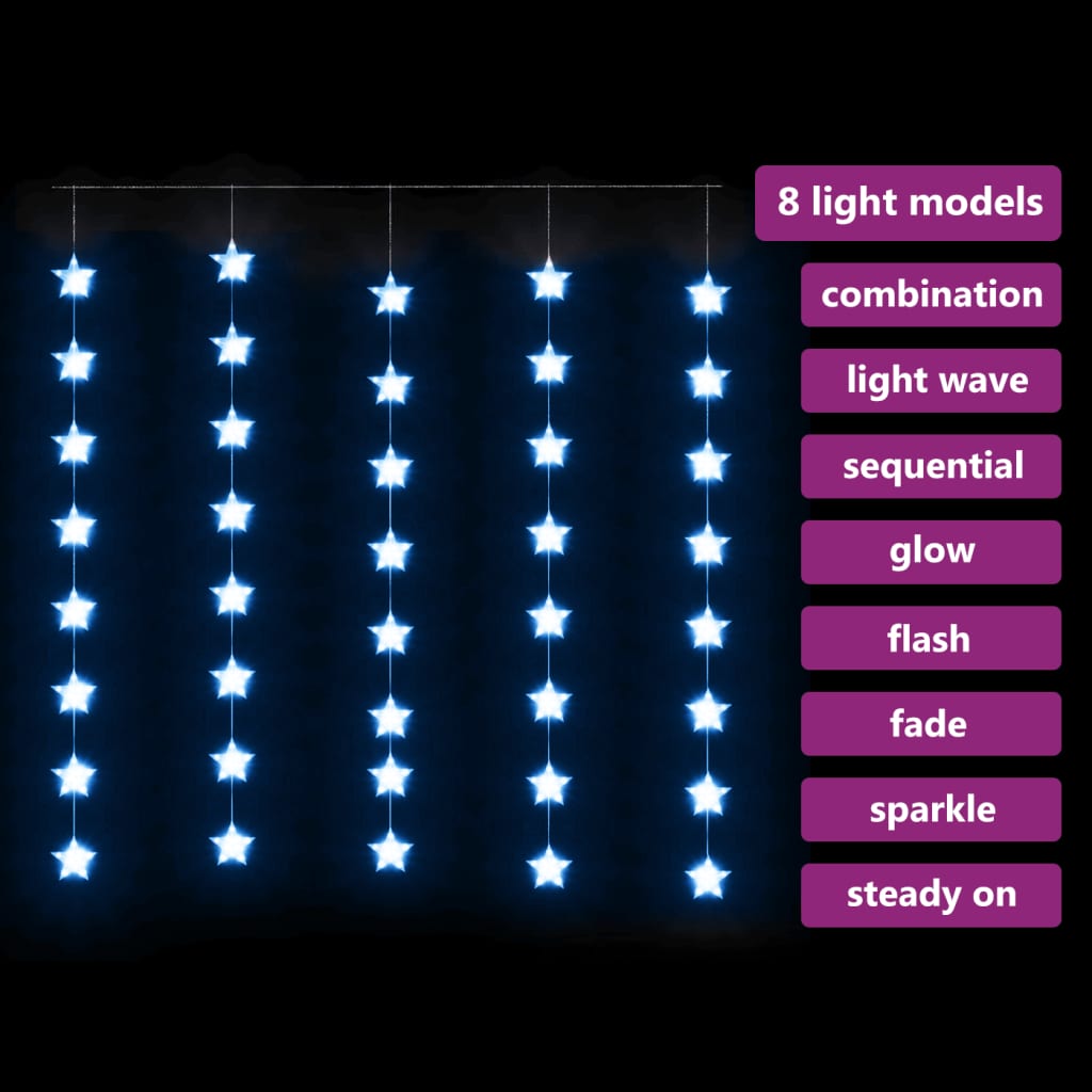 vidaXL Cortina iluminação c/ estrelas 200 LEDs 8 funções azul