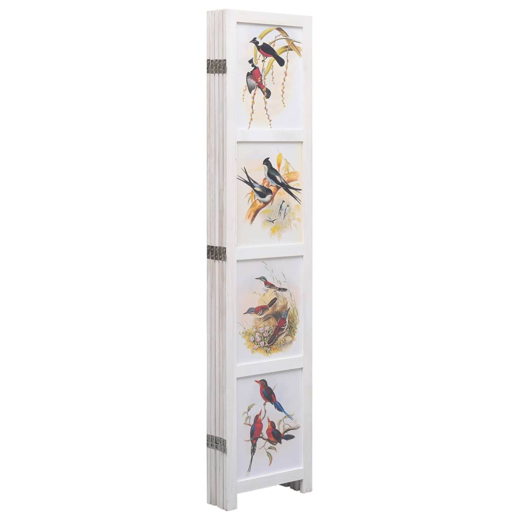 vidaXL Biombo com 5 painéis 175x165 cm pássaros branco