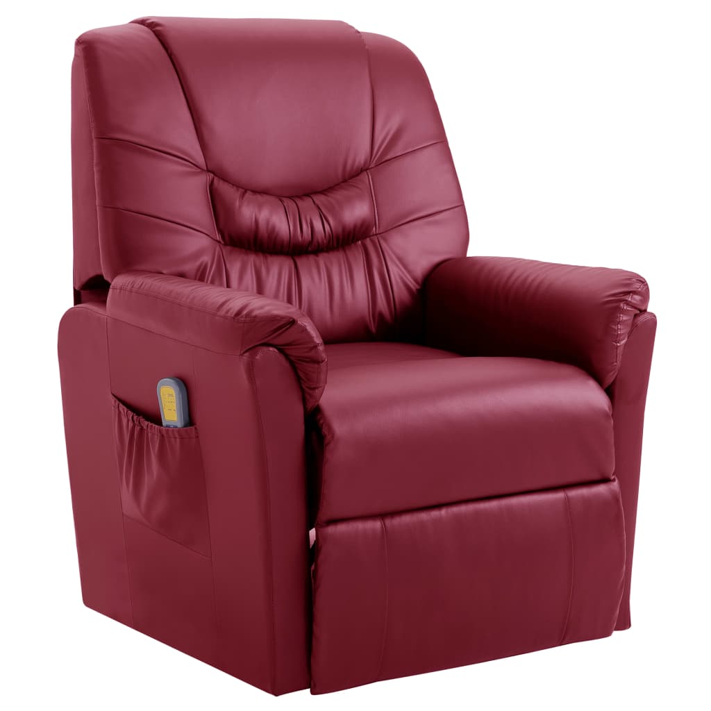 vidaXL Cadeira massagens reclinável couro artificial vermelho tinto