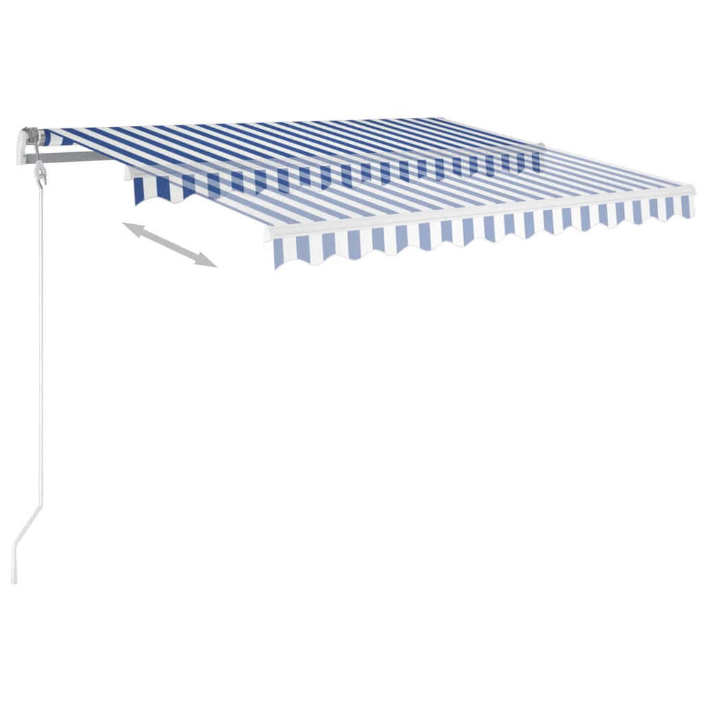 vidaXL Toldo retrátil manual com postes 3,5x2,5 m azul e branco
