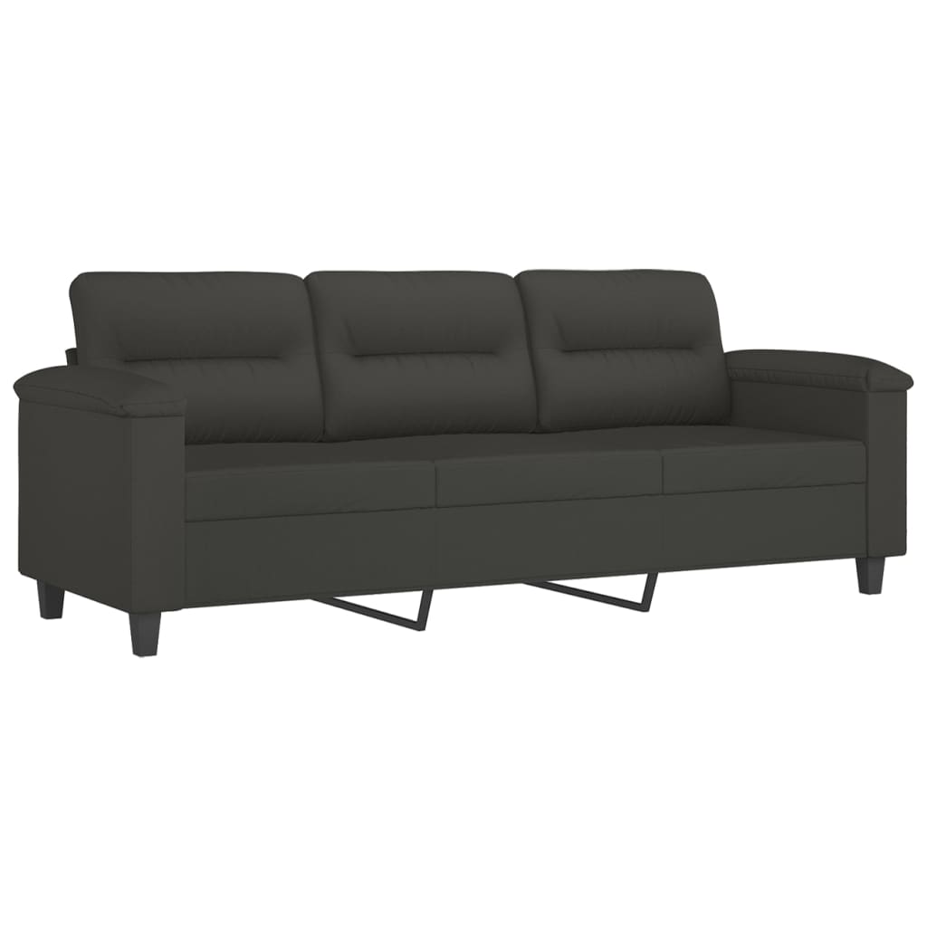 vidaXL 3 pcs conjunto sofás c/ almofadas microfibra cinza-escuro