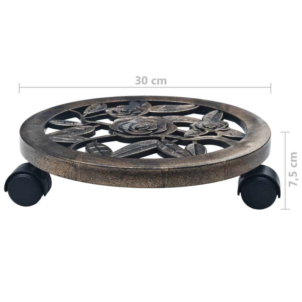 vidaXL Suportes com rodas para plantas 6 pcs 30 cm plástico bronze