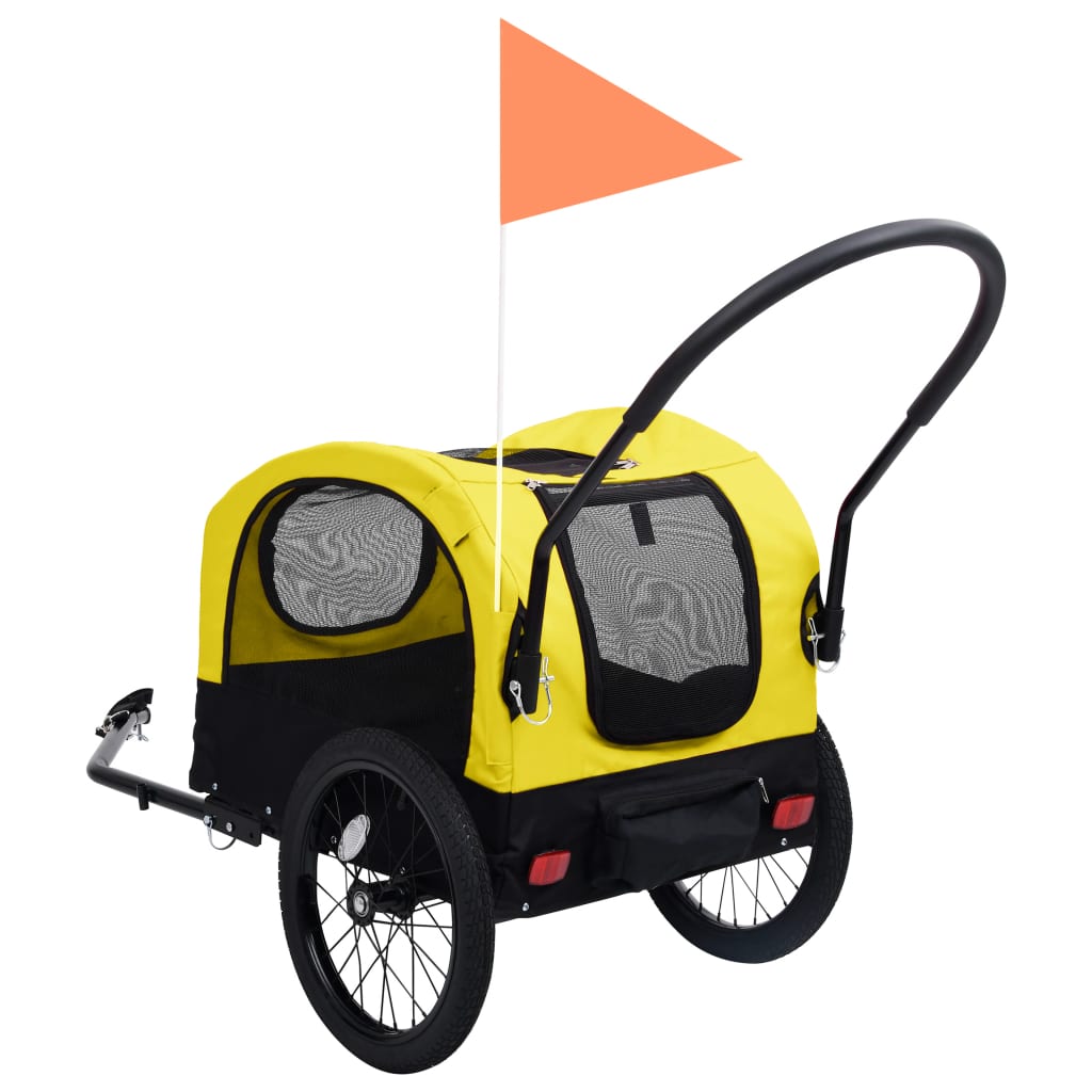 vidaXL Reboque bicicletas/carrinho para animais 2-em-1 amarelo/preto
