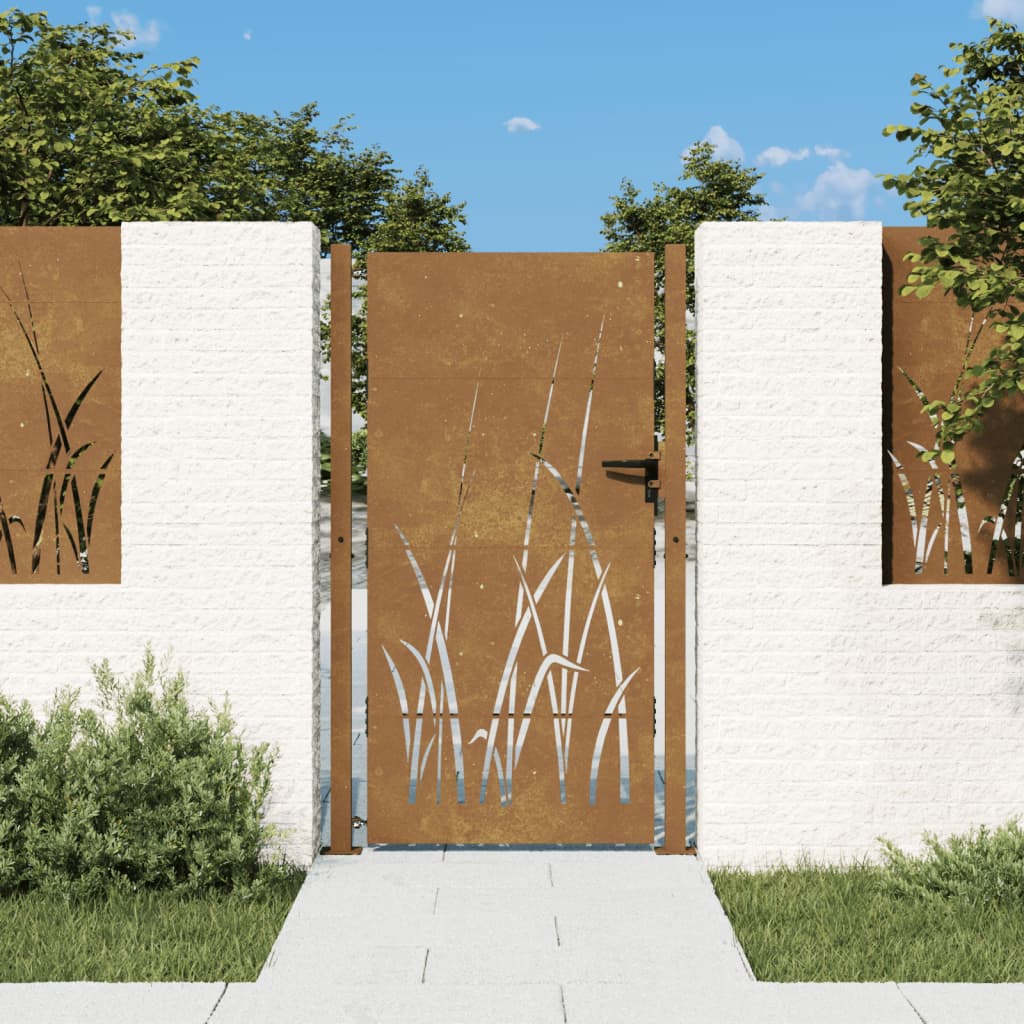 vidaXL Portão de jardim 105x180 cm aço corten design erva