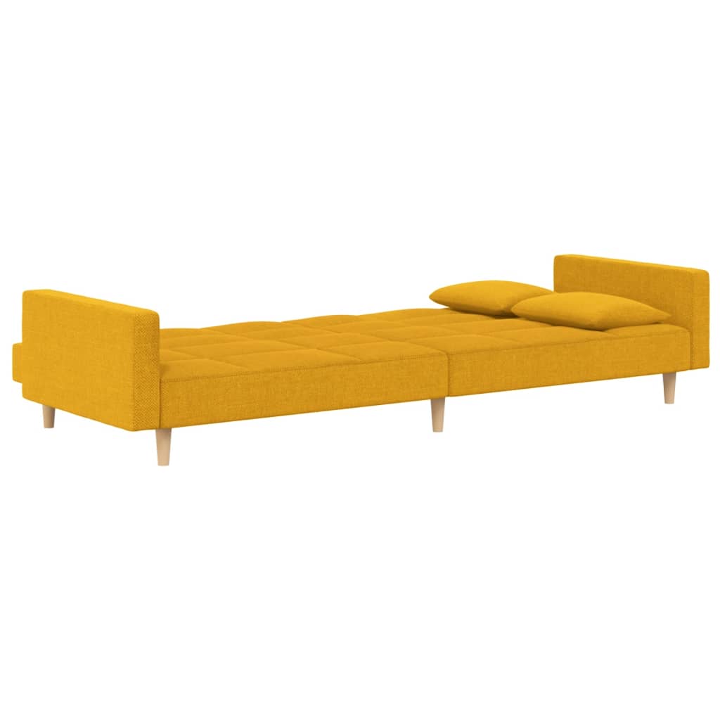 vidaXL Sofá-cama 2 lugares com duas almofadas tecido amarelo