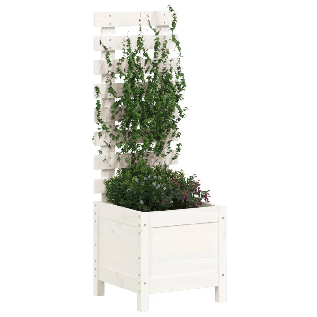 vidaXL Vaso de jardim c/ suporte 39x39,5x114 cm pinho maciço branco