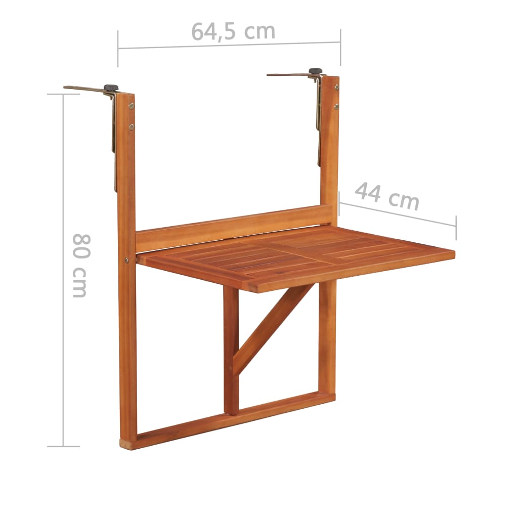 vidaXL Mesa de varanda suspensa 64,5x44x80 cm madeira de acácia maciça