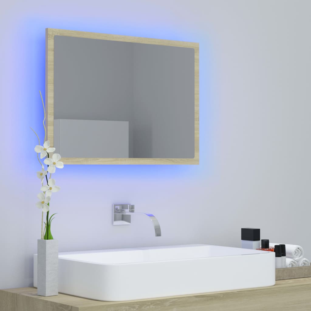 vidaXL Espelho casa banho c/ LED 60x8,5x37 cm acrílico carvalho sonoma