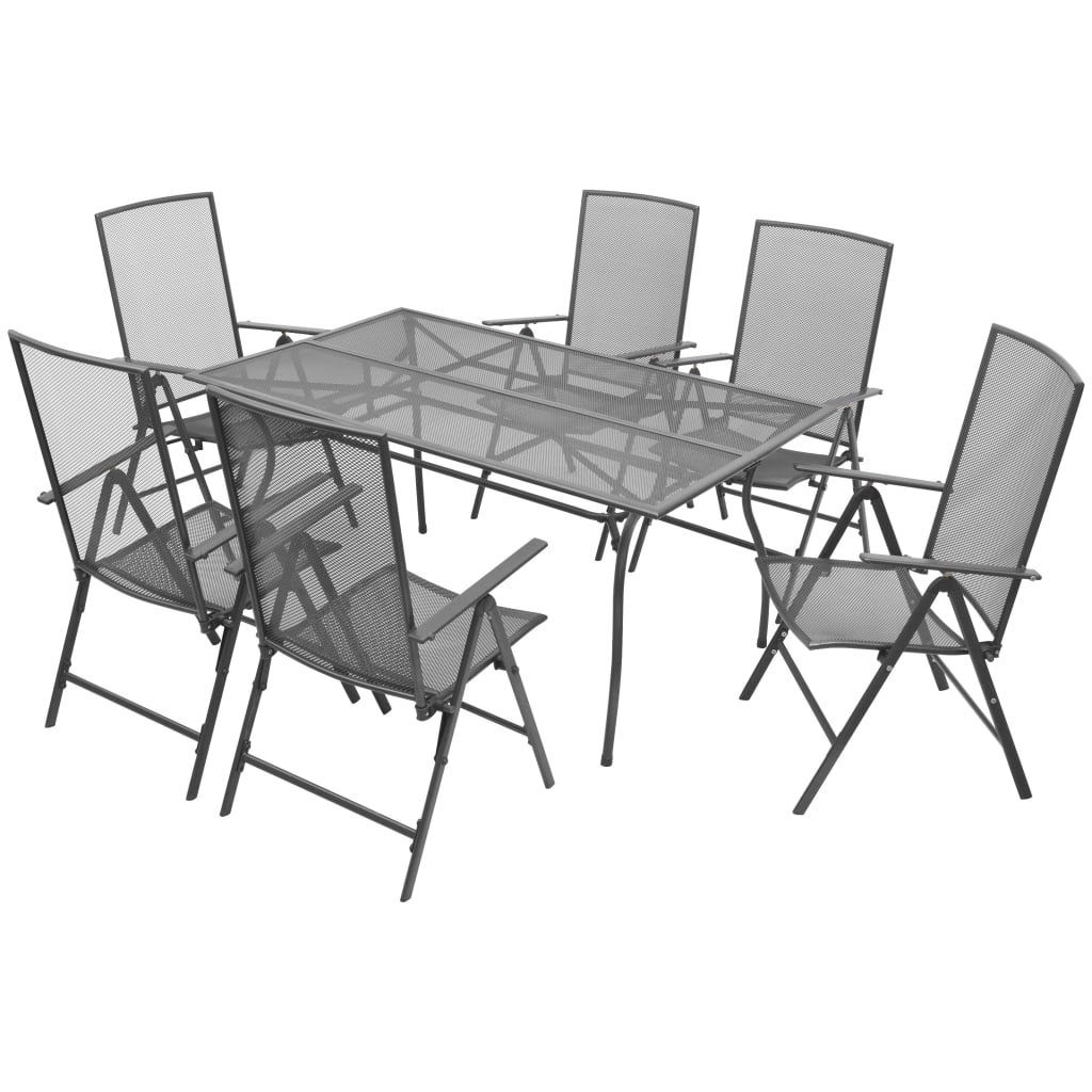 vidaXL 7 pcs conjunto jantar jardim + cadeiras dobráveis aço antracite