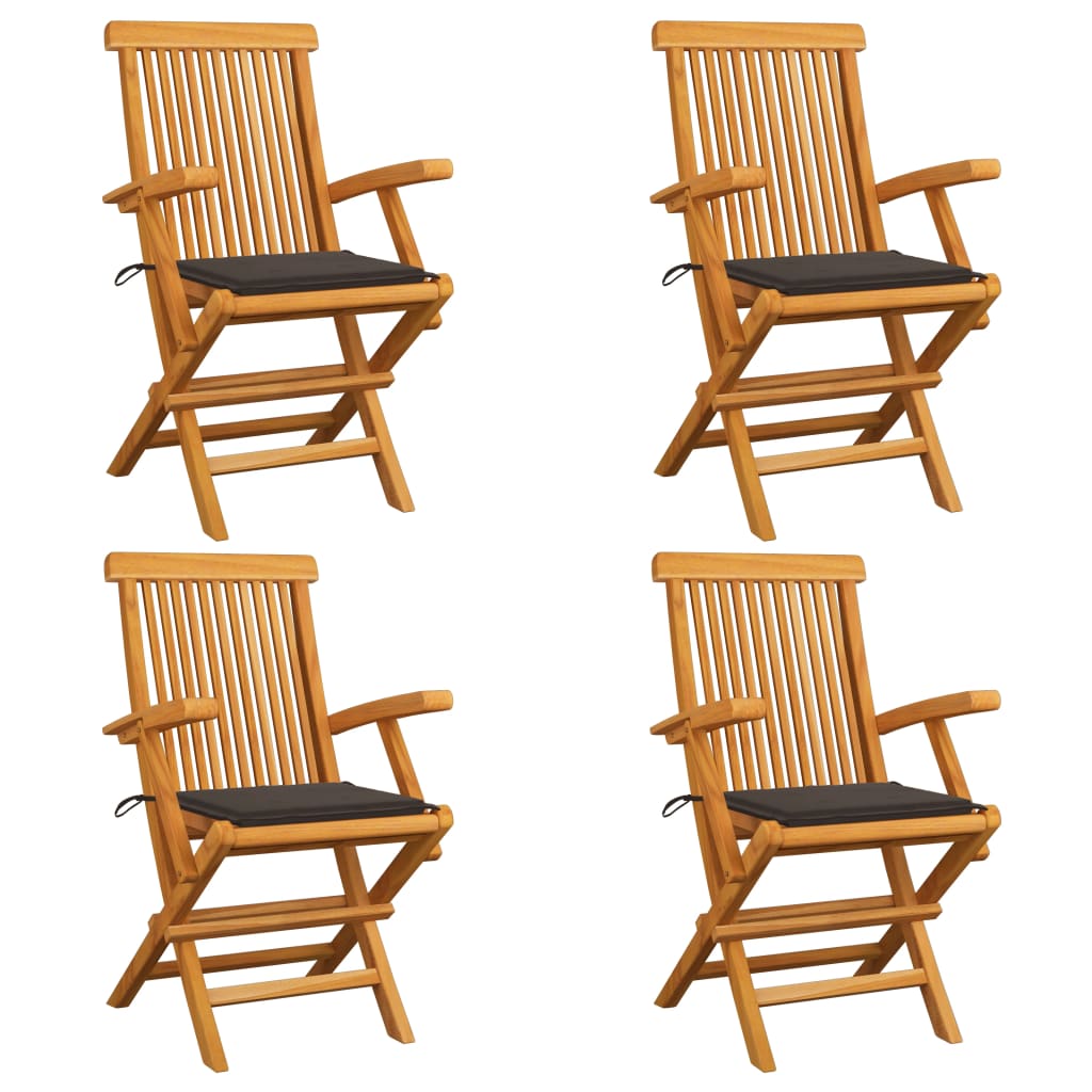 vidaXL Cadeiras de jardim c/ almofadões cinza-acast. 4 pcs teca maciça