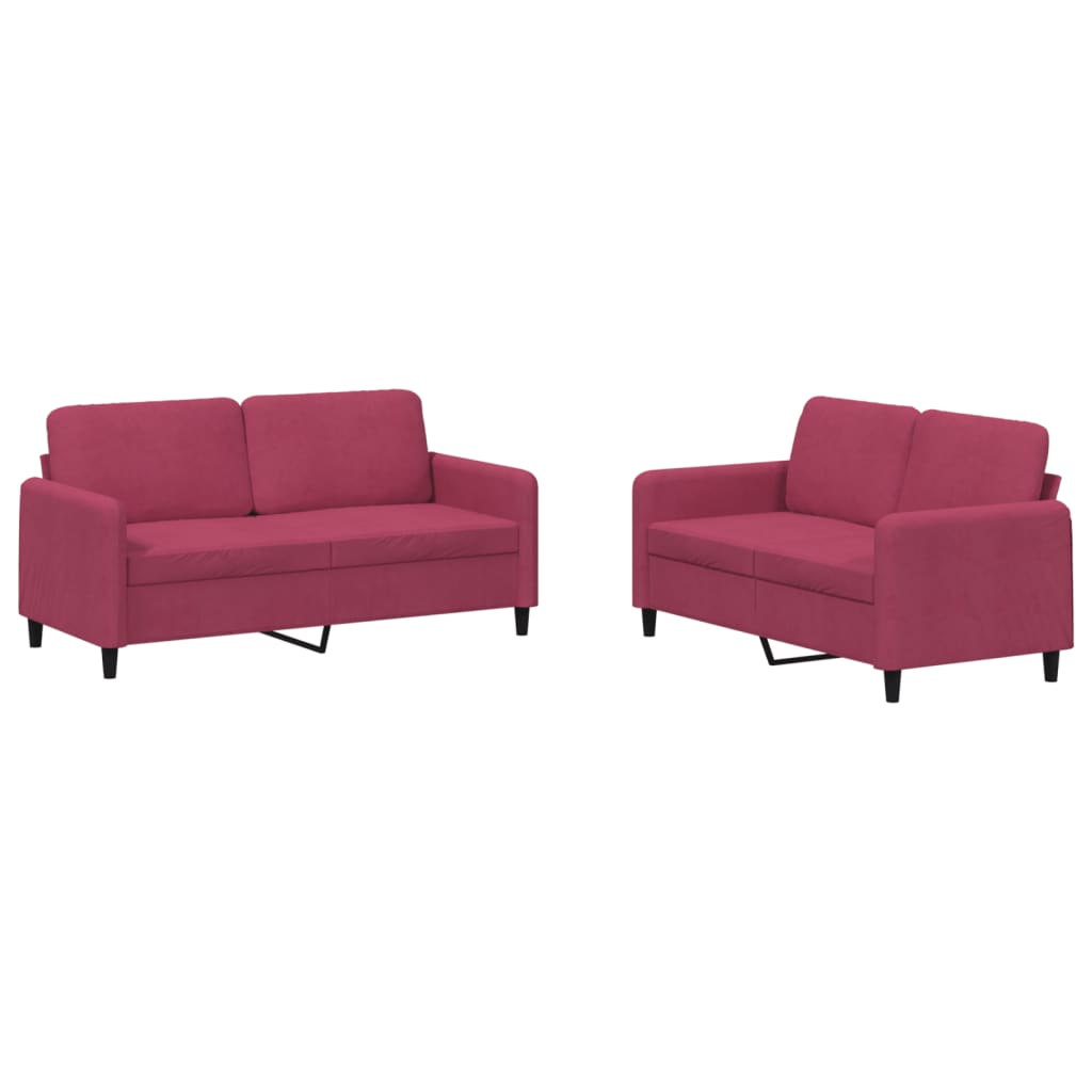 vidaXL 2 pcs conjunto de sofás veludo vermelho-tinto