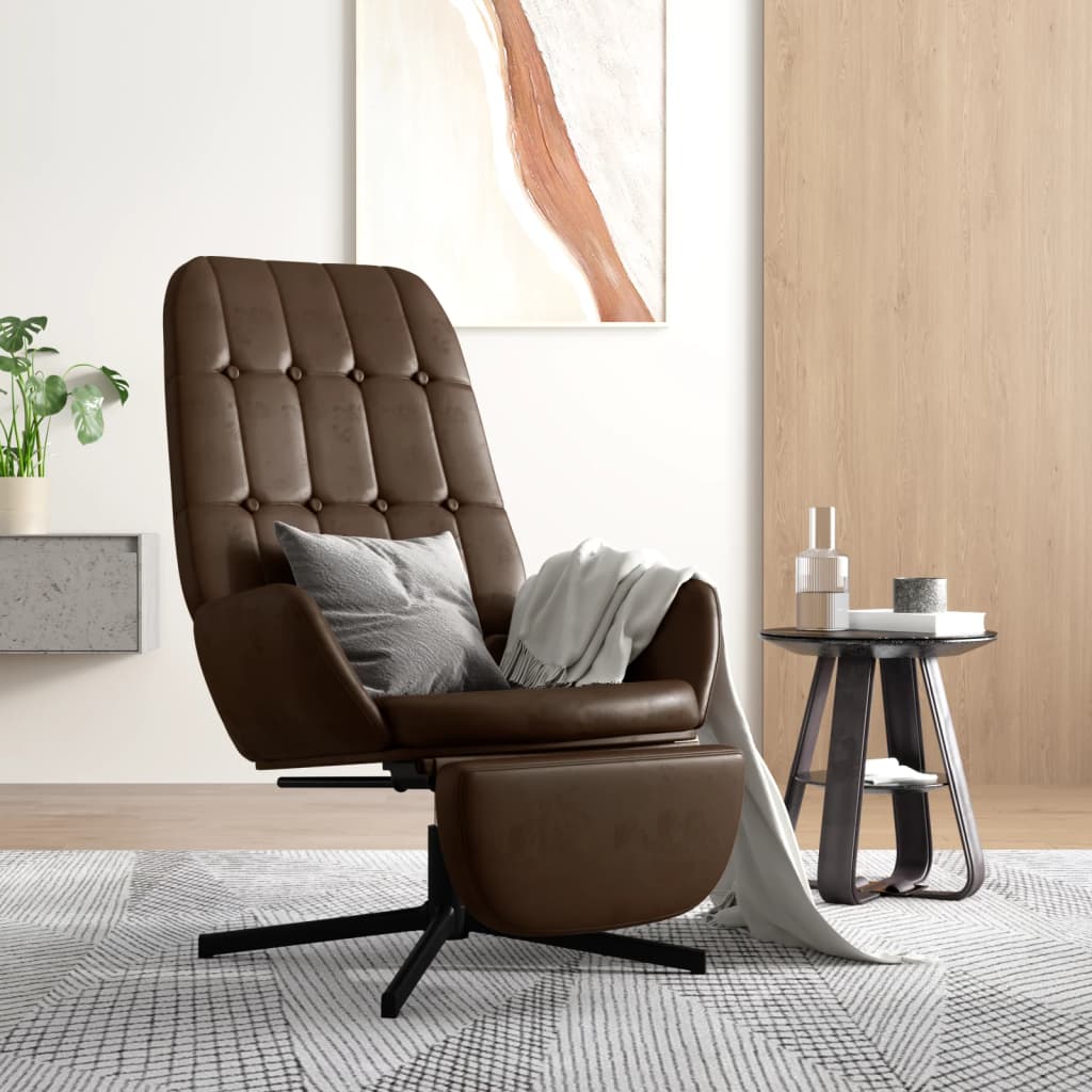 vidaXL Cadeira de descanso + apoio couro artificial castanho brilhante