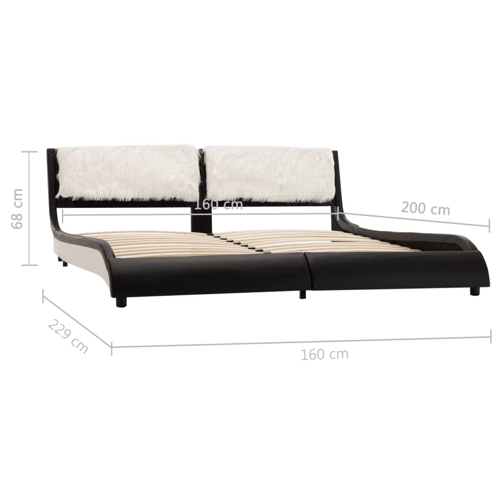 vidaXL Estrutura de cama com LED 150x200 cm couro art. preto e branco