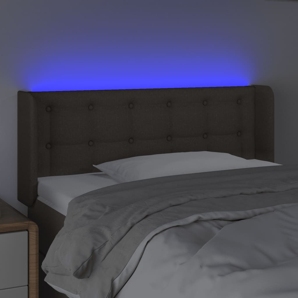 vidaXL Cabeceira cama luzes LED tecido 83x16x78/88cm cinza-acastanhado