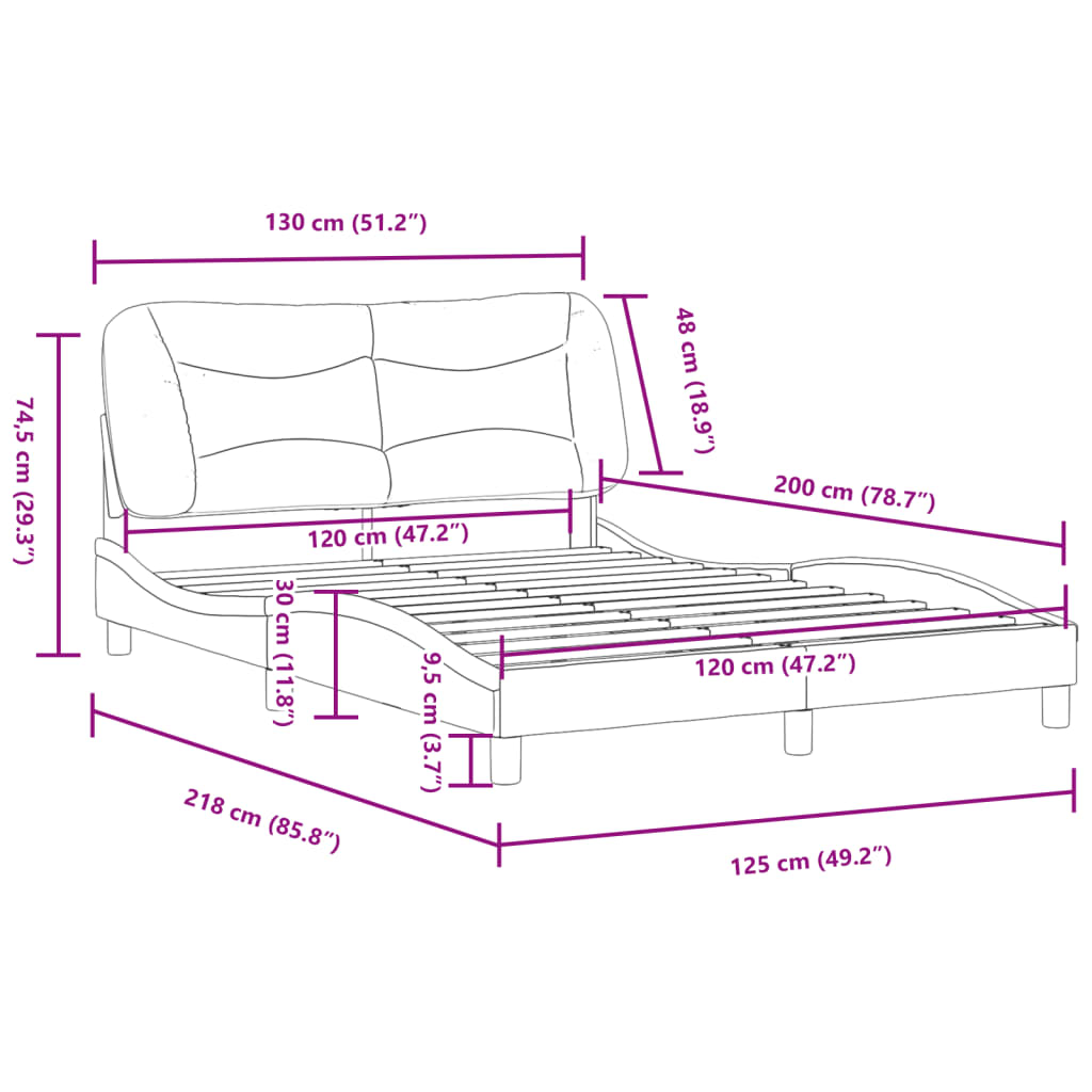 vidaXL Estrutura cama c/ cabeceira 120x200cm couro artificial cinzento