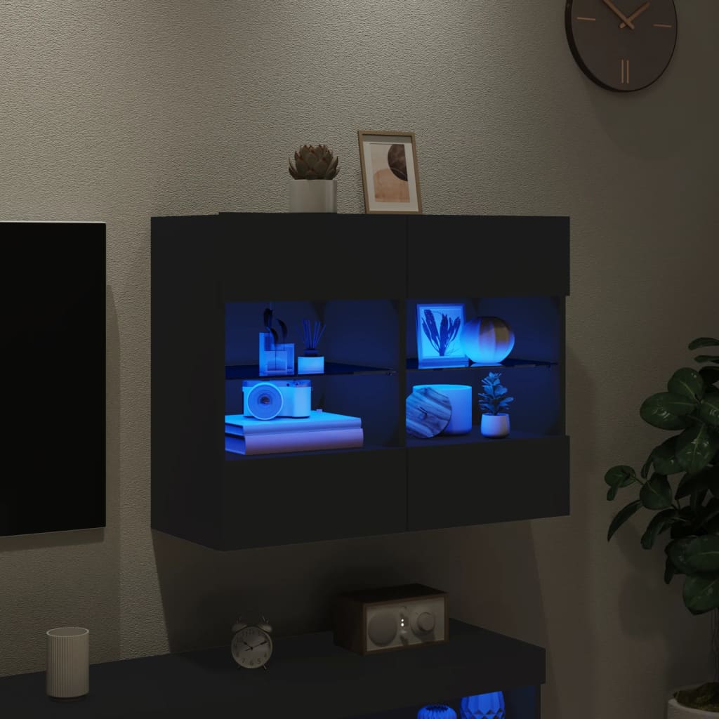 vidaXL Móvel de parede para TV com luzes LED 78,5x30x60,5 cm preto