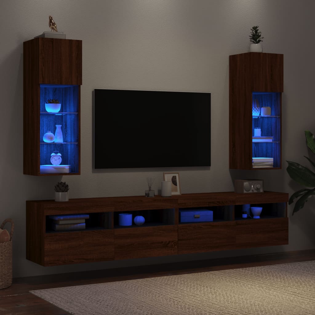 vidaXL Móveis de TV c/ luzes LED 2 pcs 30,5x30x90 cm carvalho castanho