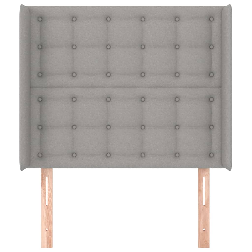 vidaXL Cabeceira de cama c/ abas tecido 83x16x118/128cm cinzento-claro
