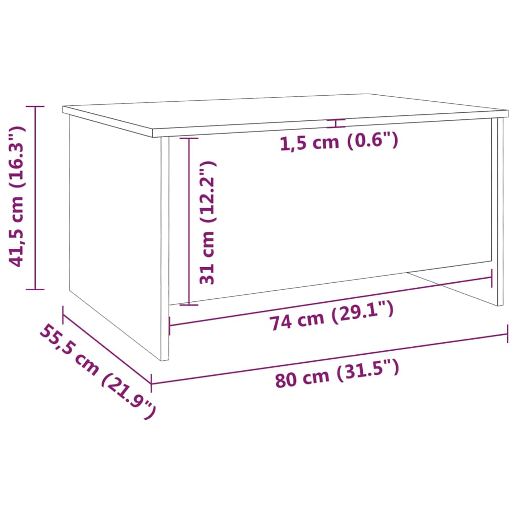 vidaXL Mesa de centro 80x55,5x41,5 cm madeira processada branco