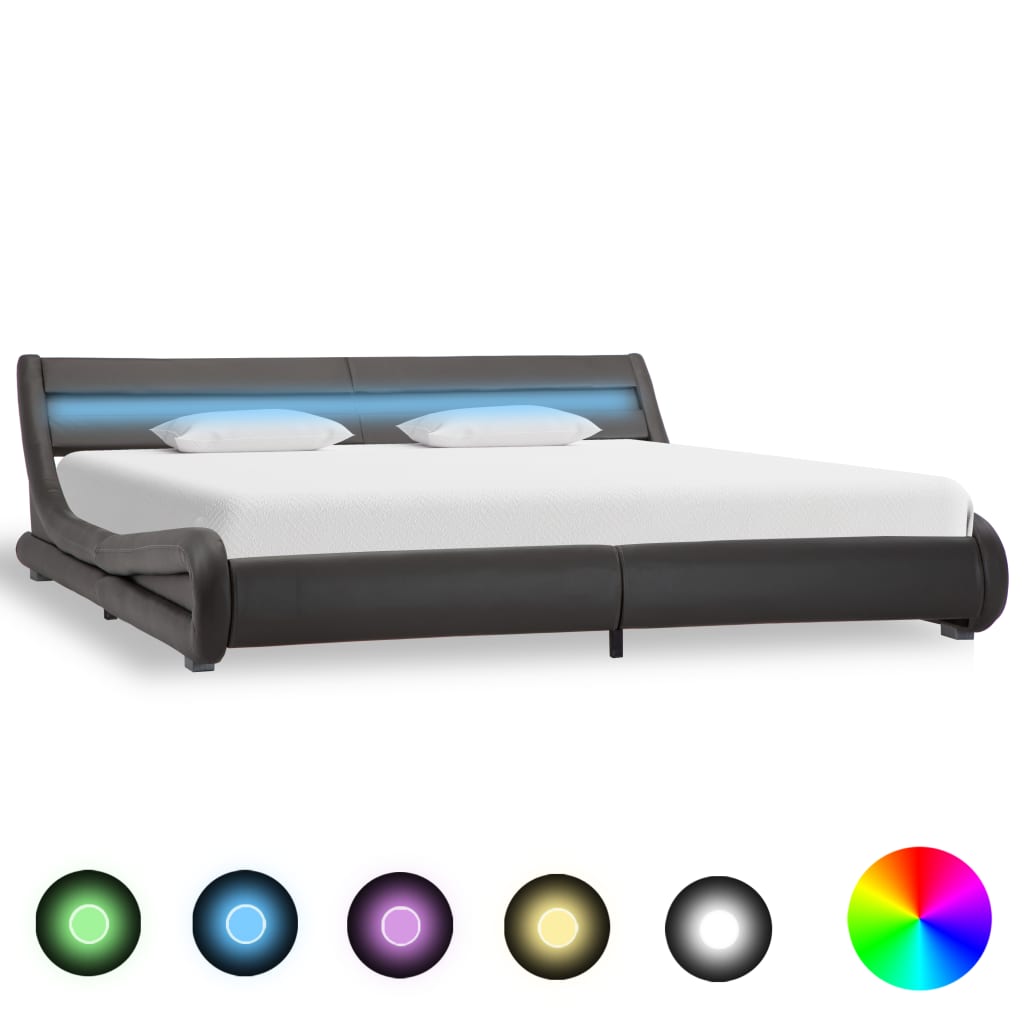 vidaXL Estrutura de cama com LED 180x200 cm couro artificial cinzento