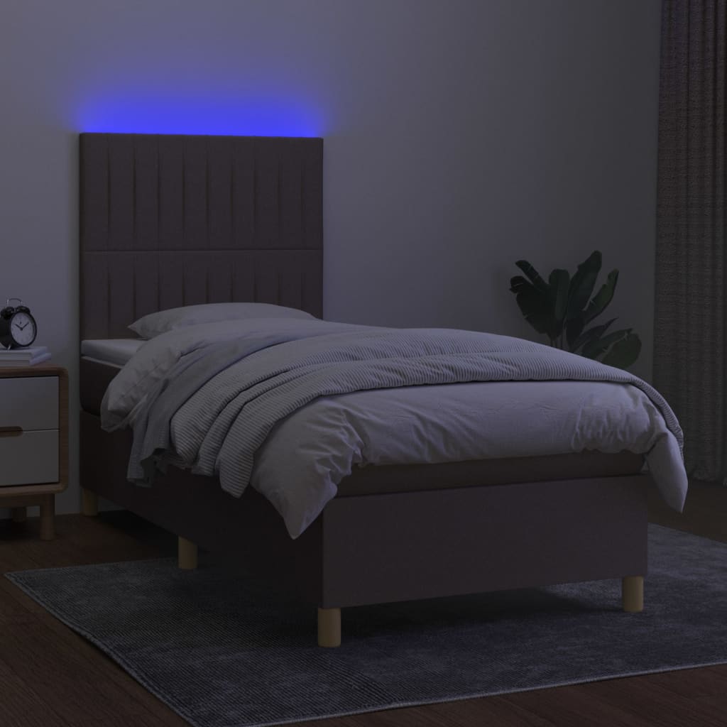 vidaXL Cama box spring + colchão/LED 80x200cm tecido cinza-acastanhado