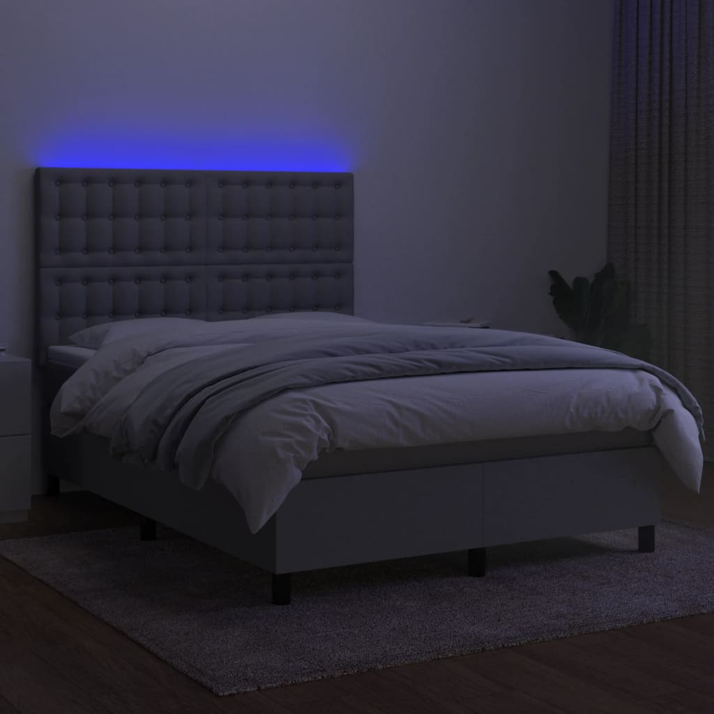 vidaXL Cama box spring c/ colchão e LED 140x190 cm tecido cinza-claro