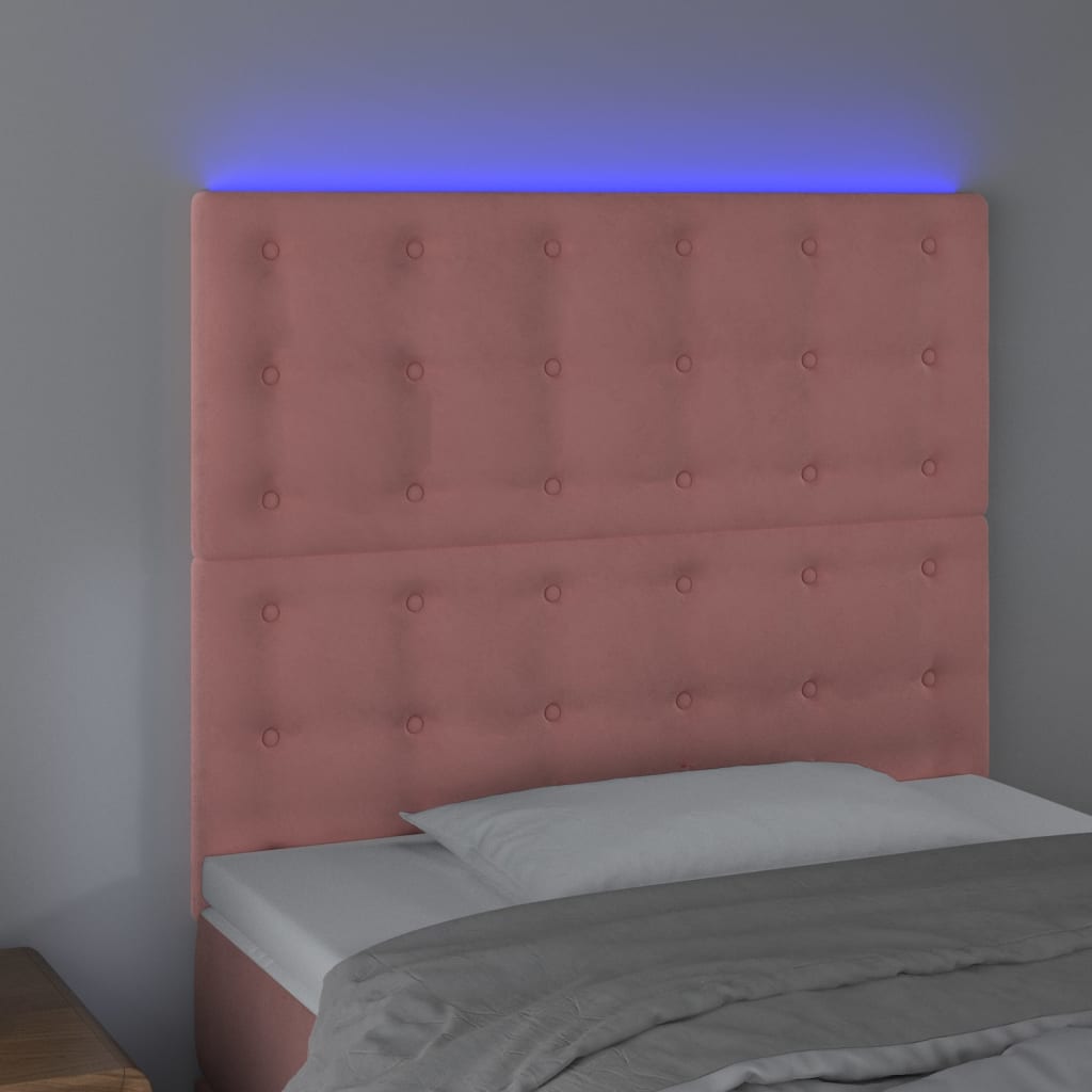 vidaXL Cabeceira de cama c/ luzes LED veludo 100x5x118/128 cm rosa