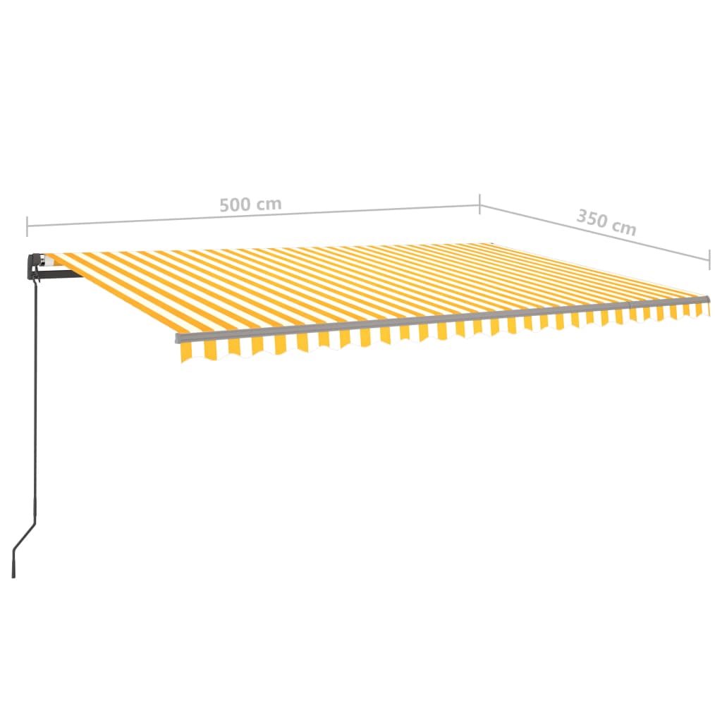 vidaXL Toldo retrátil manual com postes 5x3,5 m amarelo e branco