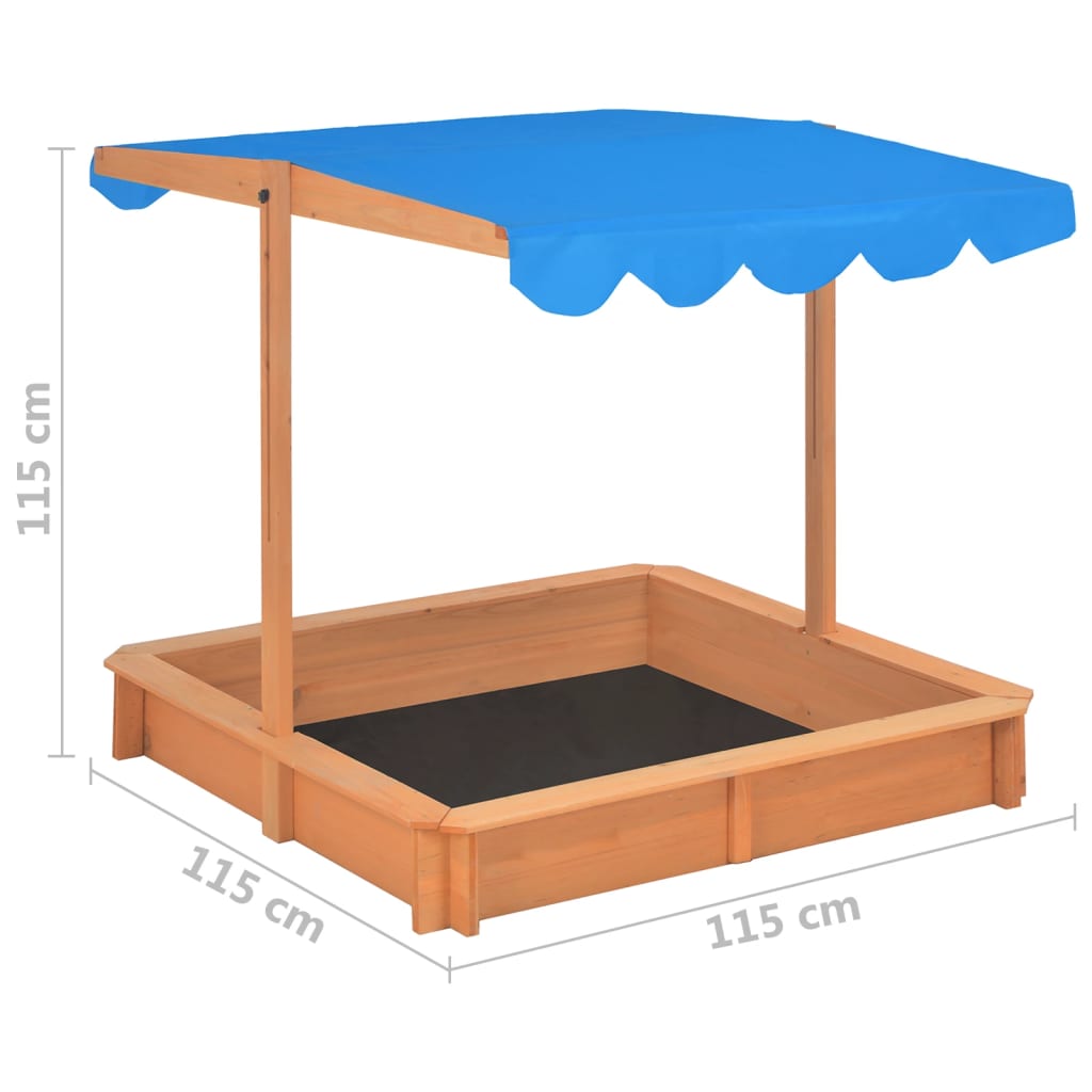 vidaXL Caixa de areia c/ teto ajustável 115x115x115cm madeira de abeto