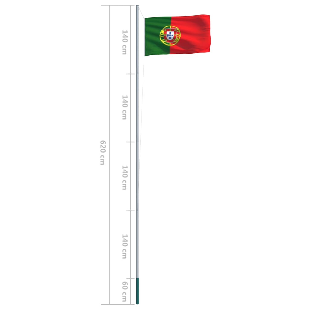 vidaXL Bandeira de Portugal com mastro de alumínio 6,2 m