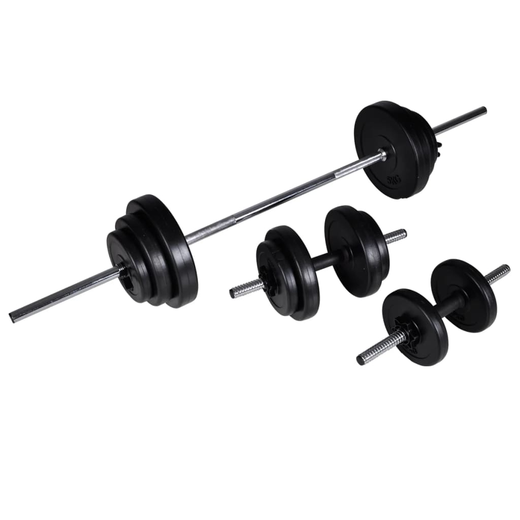 vidaXL Suporte barra musculação c/ conjunto pesos e barras 30,5 kg