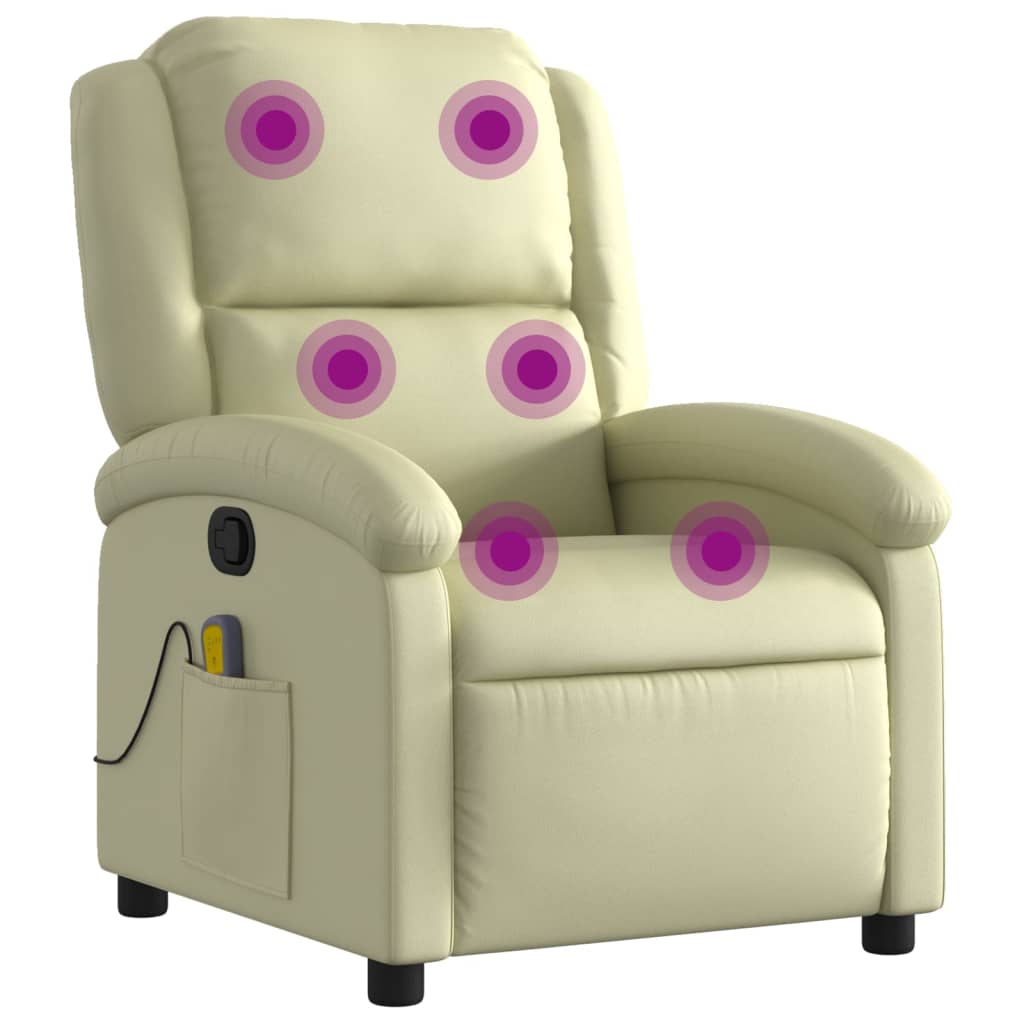vidaXL Poltrona de massagens reclinável couro genuíno cor creme