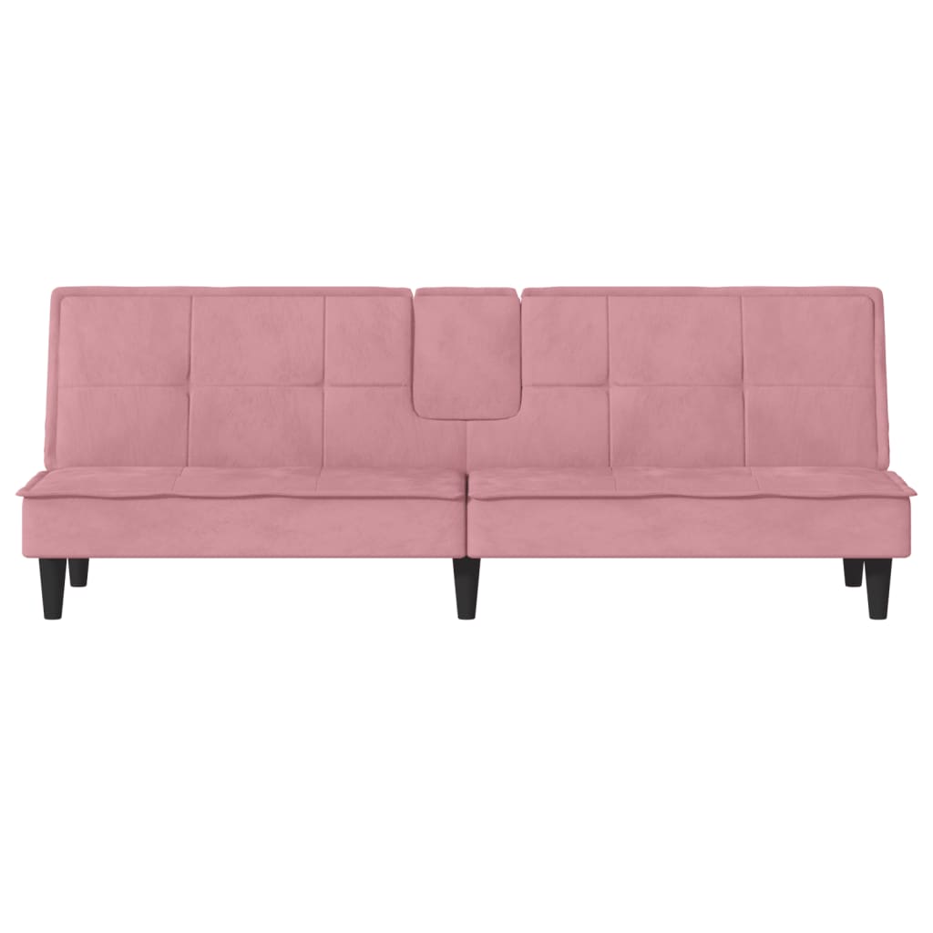 vidaXL Sofá-cama com suporte para copos veludo rosa
