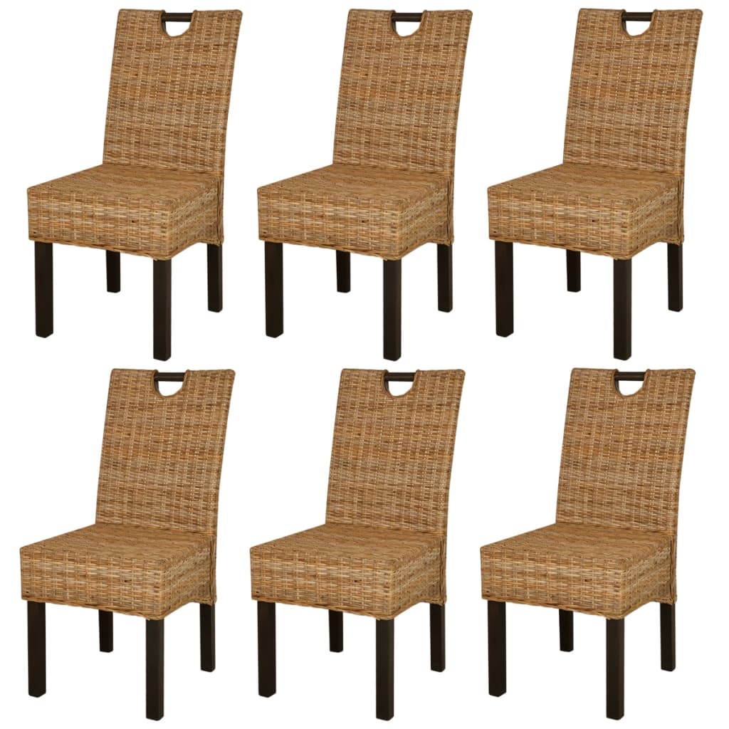 vidaXL Cadeiras de jantar, 6 pcs, vime Kubu, madeira de mangueira