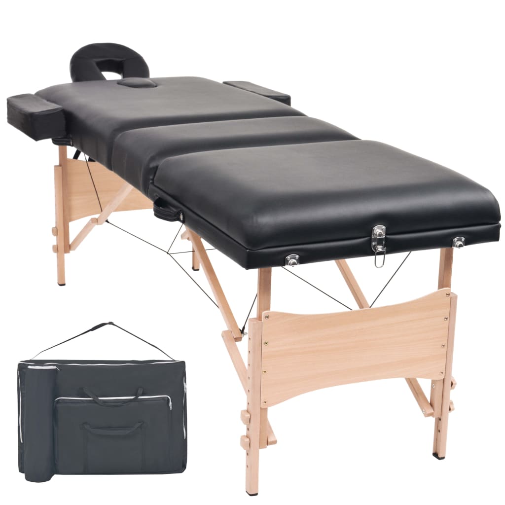 vidaXL Mesa de massagem dobrável de 3 zonas 10 cm espessura preto