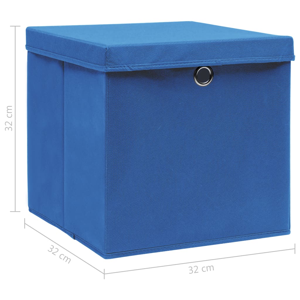 vidaXL Caixas de arrumação com tampas 10 pcs 32x32x32 cm tecido azul