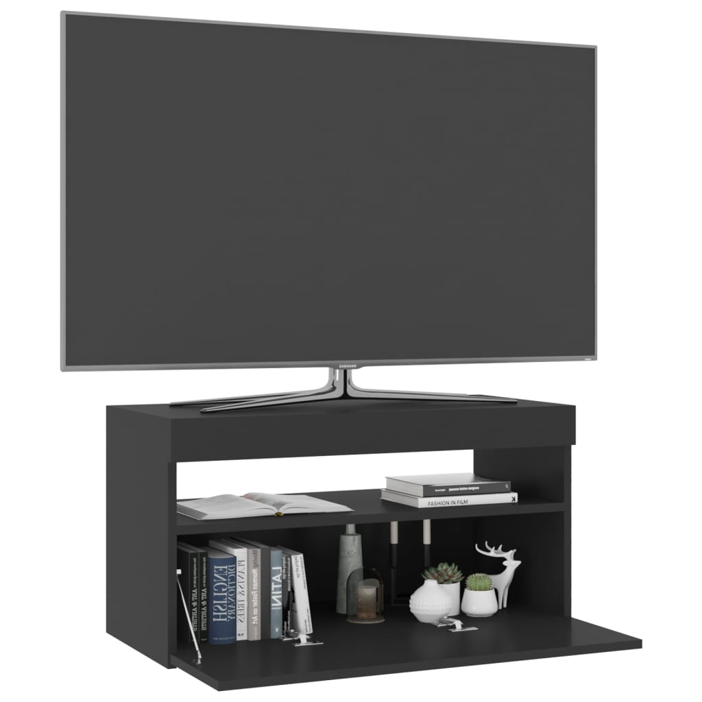 vidaXL Móvel de TV com luzes LED 75x35x40 cm preto