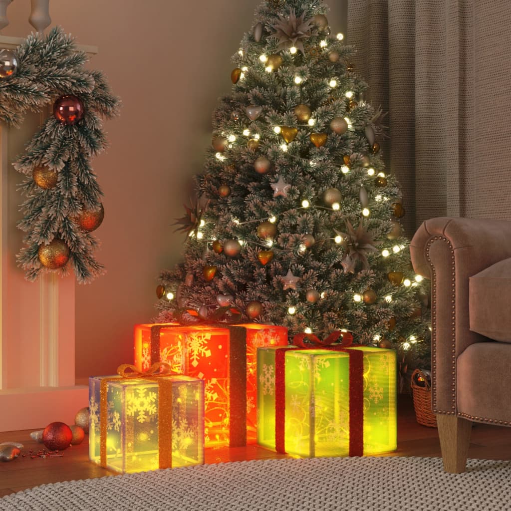 vidaXL Presentes de Natal iluminados 3 pcs 64 luzes LED branco quente
