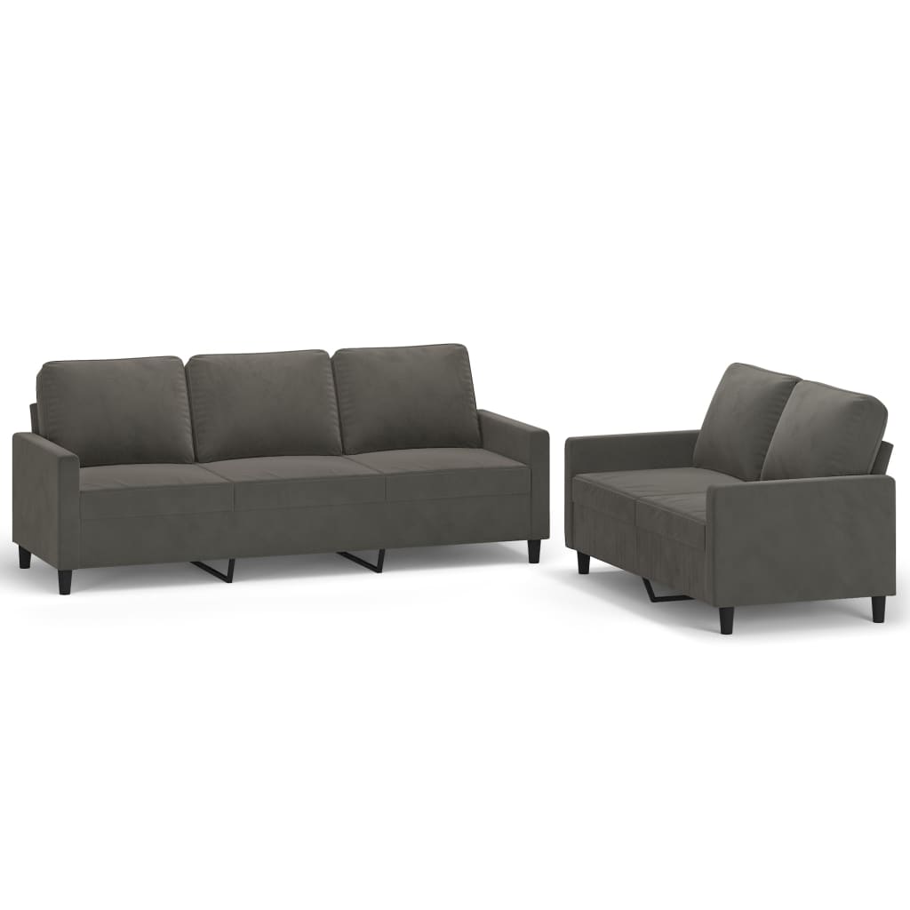vidaXL 2 pcs conjunto de sofás com almofadões veludo cinzento-escuro