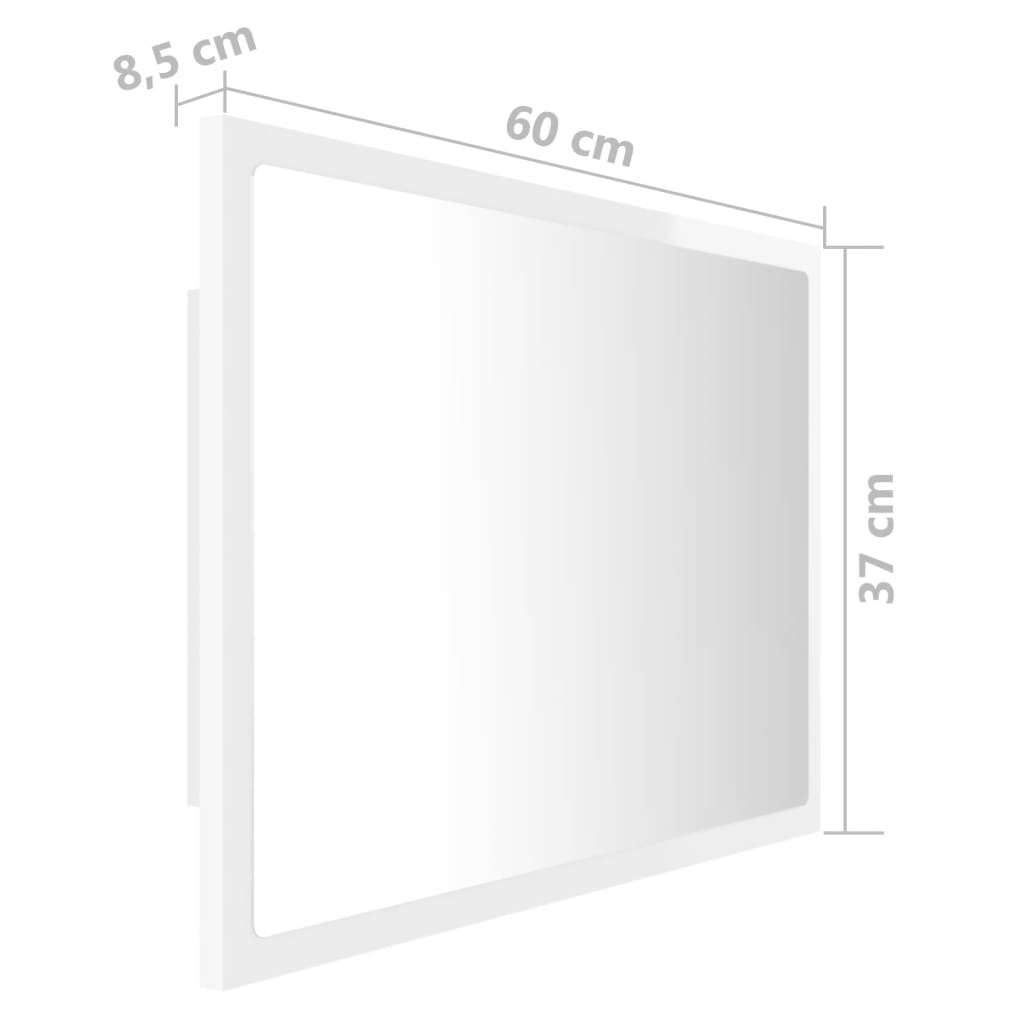 vidaXL Espelho casa banho c/ LED 60x8,5x37cm acrílico branco brilhante