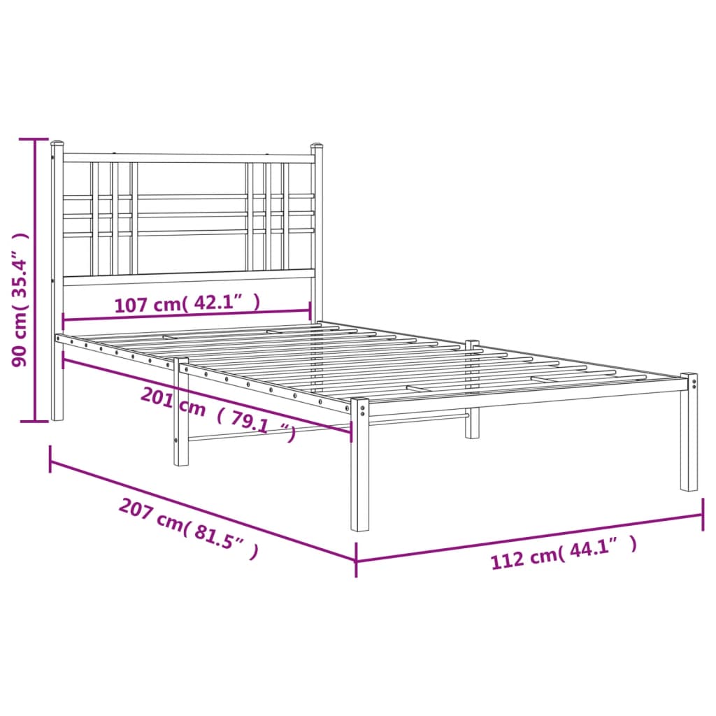 vidaXL Estrutura de cama com cabeceira 107x203 cm metal preto