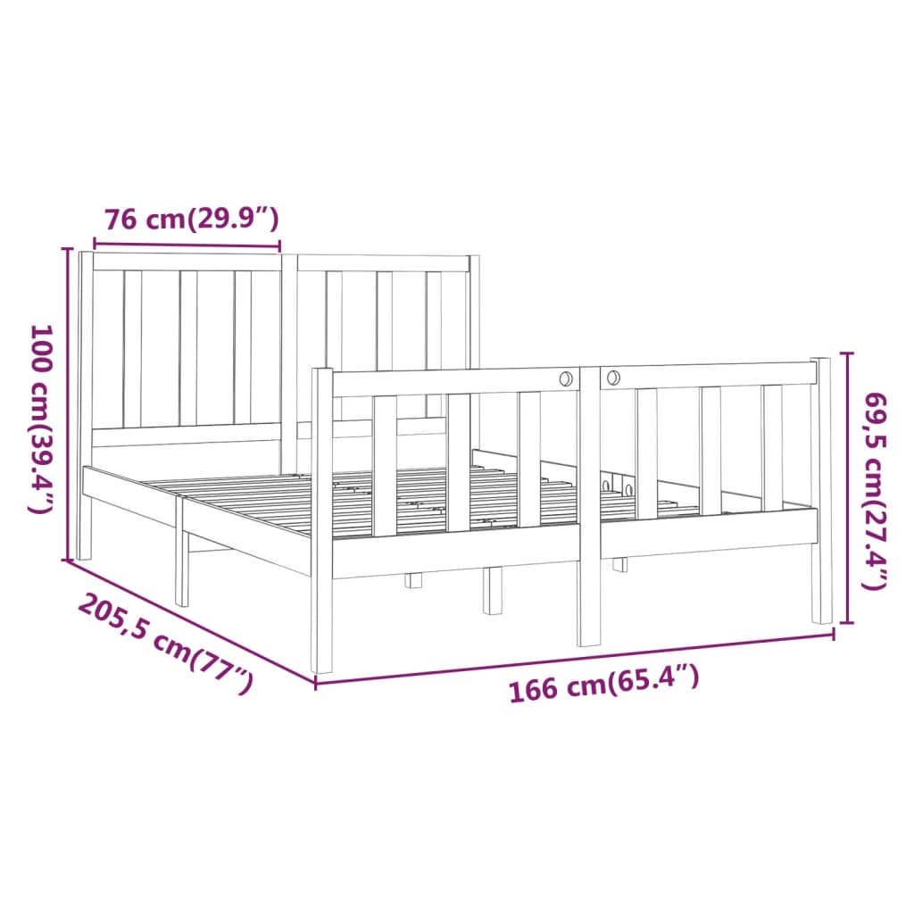 vidaXL Estrutura de cama 160x200 cm pinho maciço