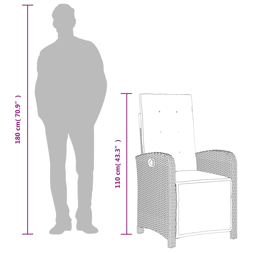 vidaXL Cadeira jardim reclinável c/ apoio de pés vime PE bege mistura