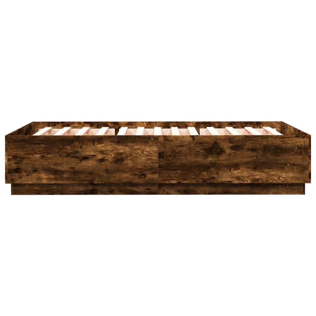 vidaXL Estrutura cama c/ luzes LED derivados madeira carvalho fumado